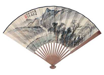 邵章 钱海龙 山水 书法 成扇